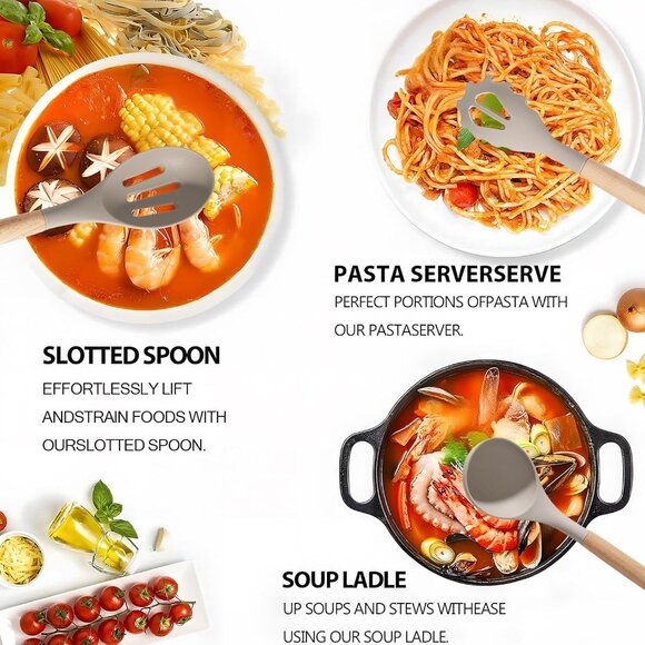 Silicone Cooking Utensil Set,12 PCS Cooking Cookware Kitchen Utensils Set, Nonst - Picture 3 of 7